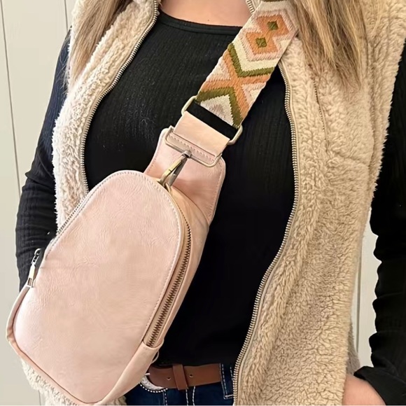 Pink Sling Crossbody Vegan Leather Bag - Picture 1 of 4